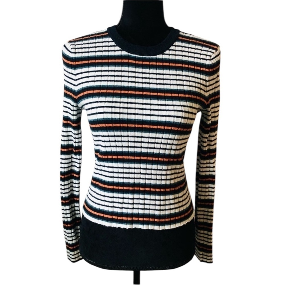 Forever 21 Womens Multicolor Striped Ribbed Long Sleeve Crop top Large
